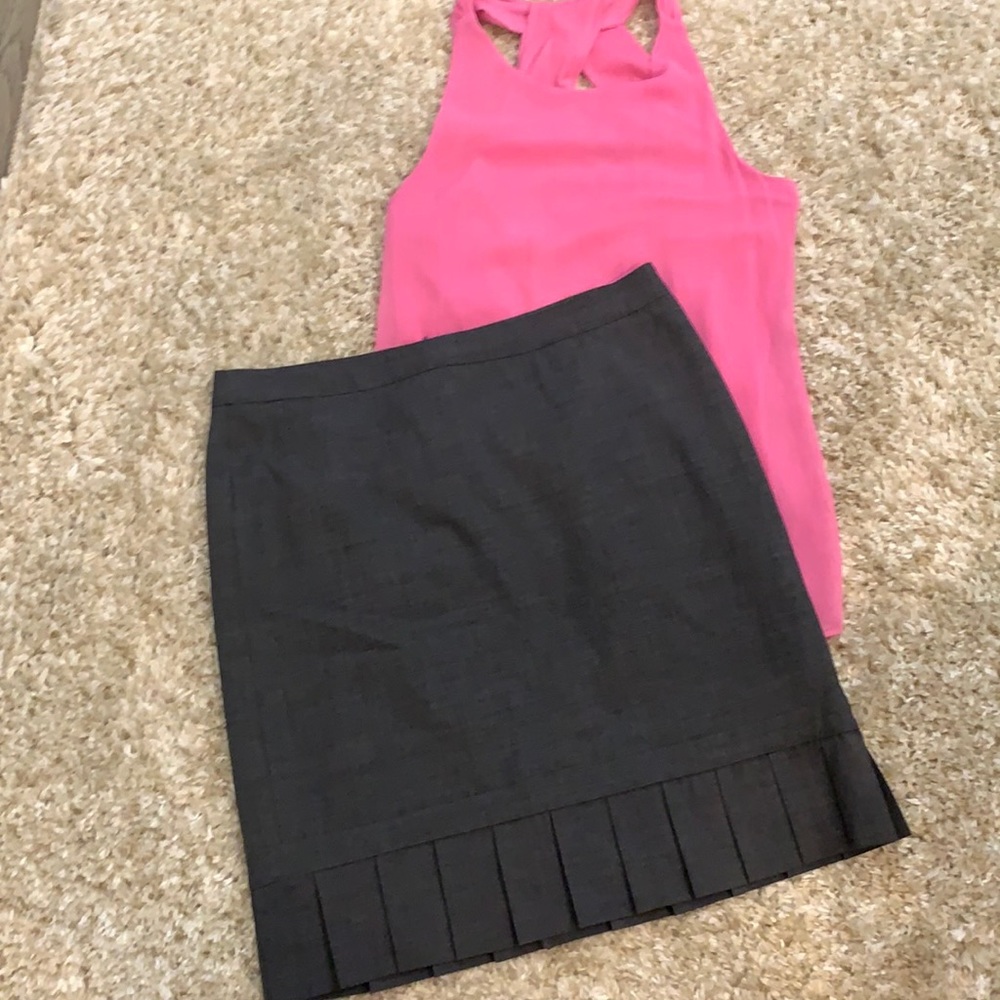 Gray pencil skirt with pleated hem
